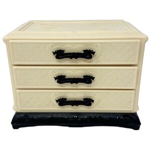 Vintage 40's - 50's Celluloid Asian Design Black Dragons Ivory Tone Jewelry Box